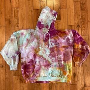 Ice Dye Hoodie - Tie Dyed Hippie - Pink Seafoam Gold (Men Women Unisex 2XLarge)